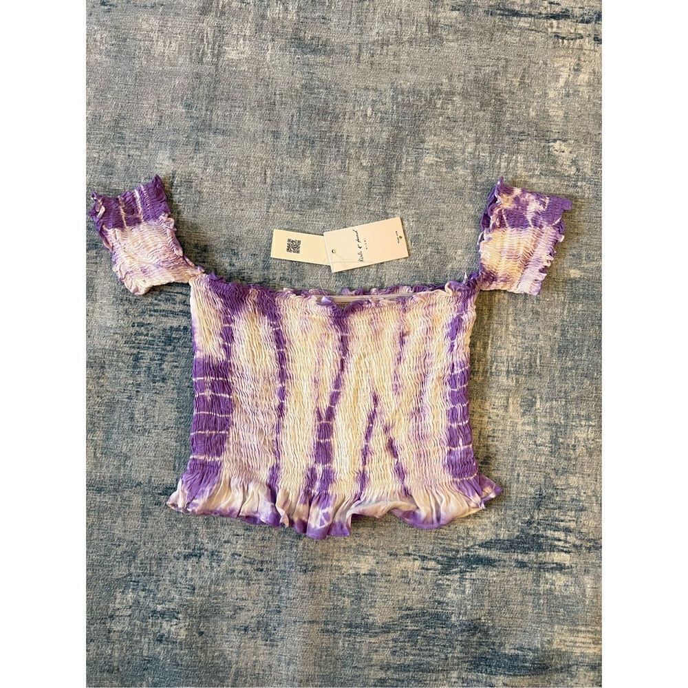 NWT! Kiwi + Punch Purple White Tie Dye Short Sleeve Tube Crop Top Small